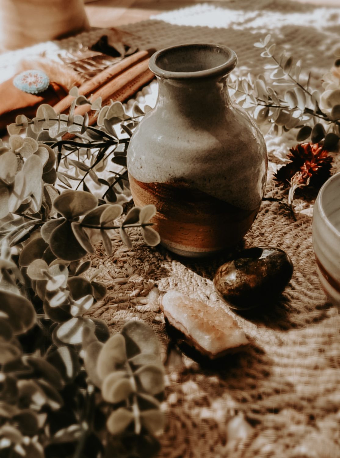 Altar with vase and crystals